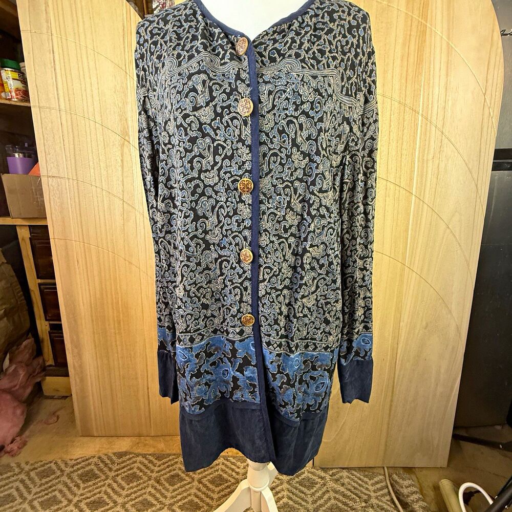 Vtg 90s Carole Little Paisley Whimsigoth Tunic Jacket Dress Rayon Sz 14